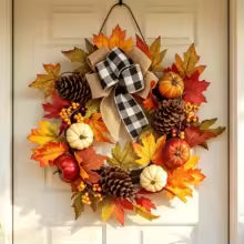 Fall Pumpkin Wreath with Bow (20 in)